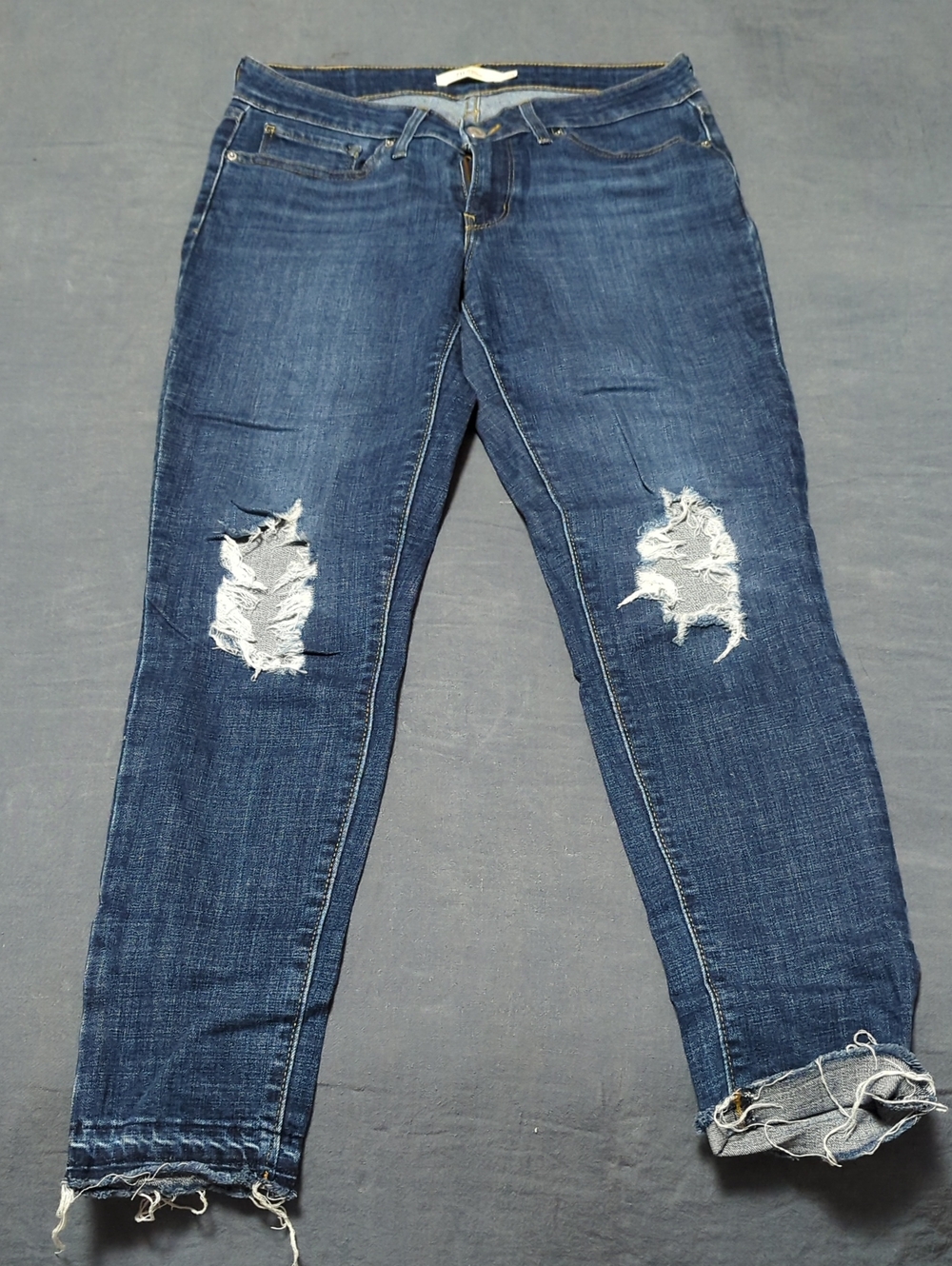 Levi's Dark Blue Ripped Boyfriend Jeans
